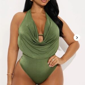 Olive Green cowl neck bodysuit